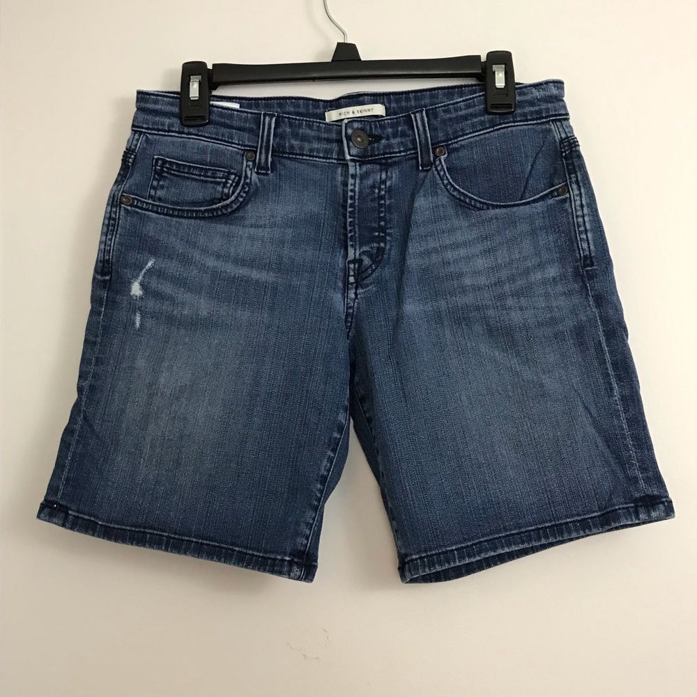 Rich & Skinny Blue Jeans Long Shorts Denim Womens Sz 27 Stretch Bottoms Pants